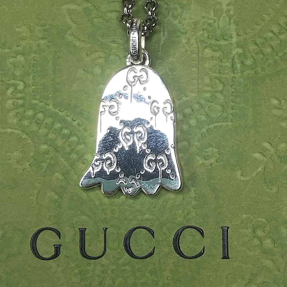 GUCCI Sterling Silver GG Ghost Reversible Necklace 17-20” or 21.5” Unisex NIB